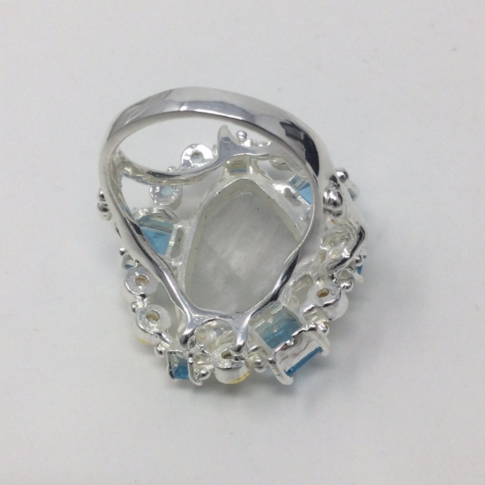 Genuine Moonstone & Emerald Cut Topaz Ring - Picture 7 of 8
